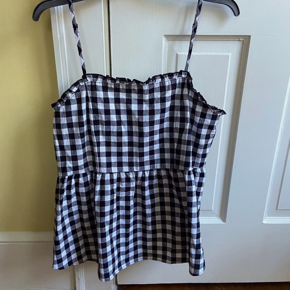 Black and white checkered, spaghetti strap, cotton top. L.